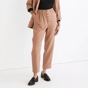 Madewell Cotton-Linen Pull-On High-Rise Tapered Pants Button-Front Women's XXL